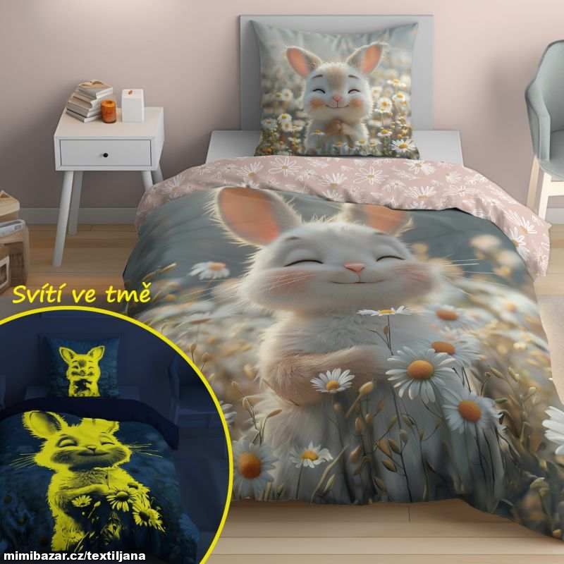 Ložní bavlněné povlečení - zaječice, zajíc- svítící