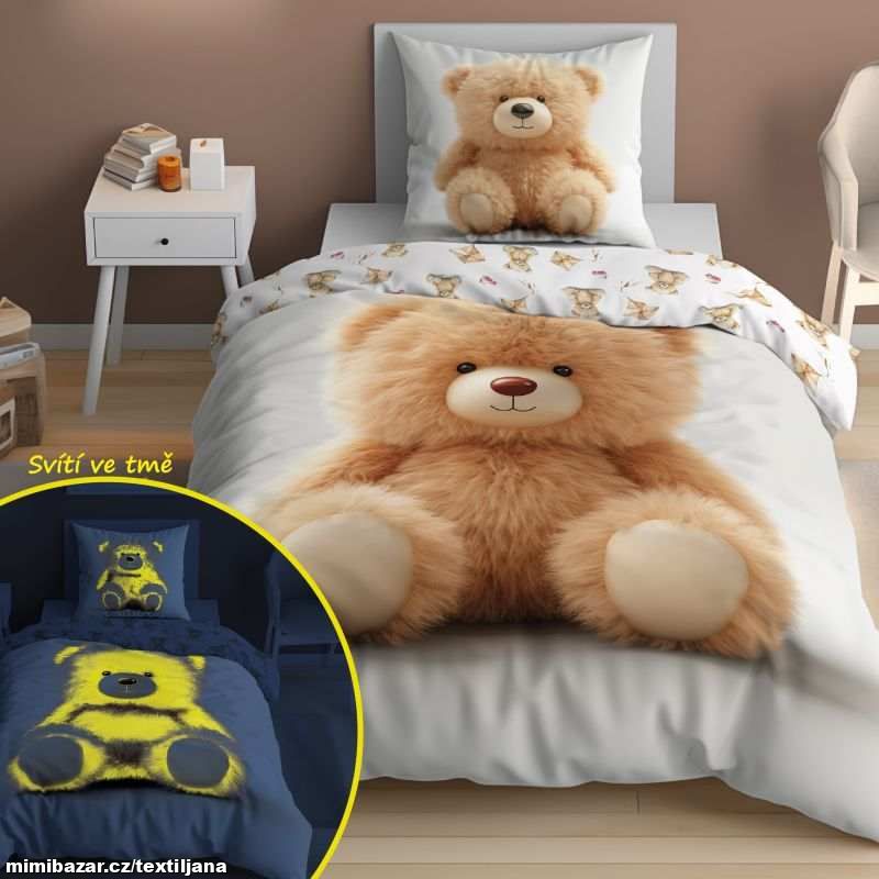 Ložní bavlněné povlečení - medvídek, medvěd svítící