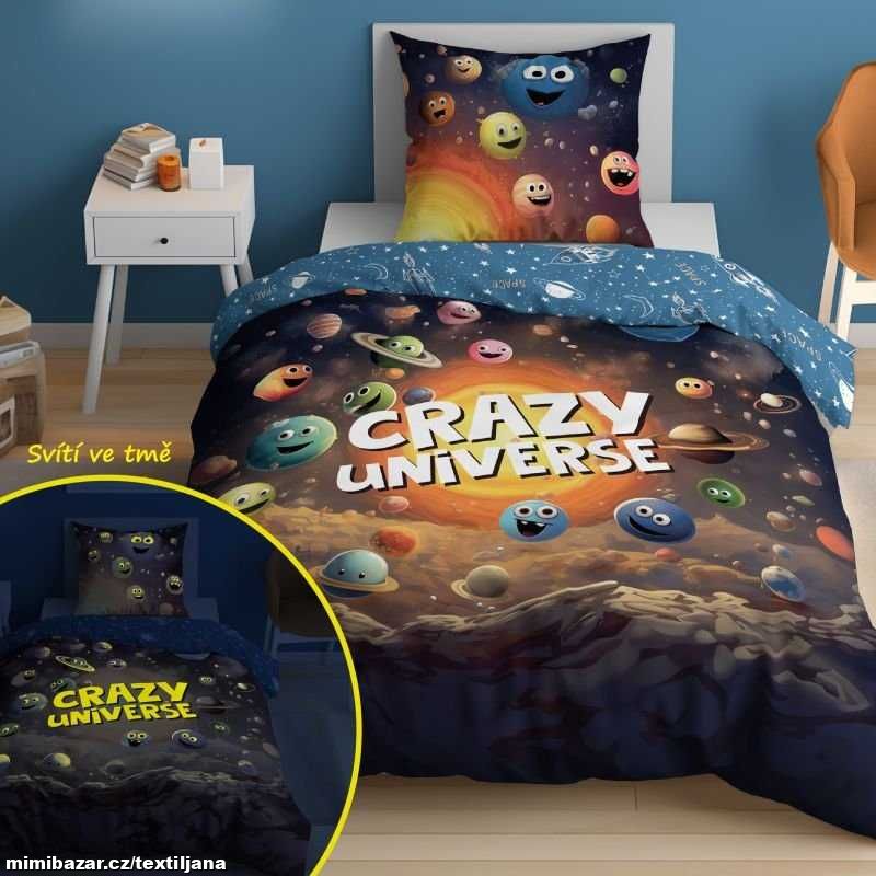 Ložní bavlněné povlečení - veselý vesmír - svítící