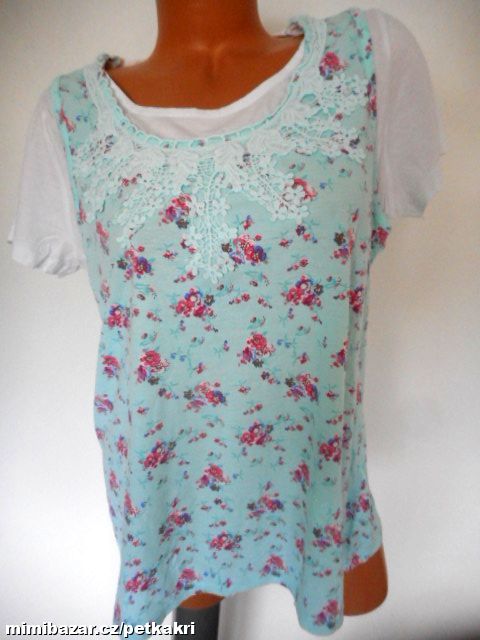 květované tričko s háčkováním vel 44/46