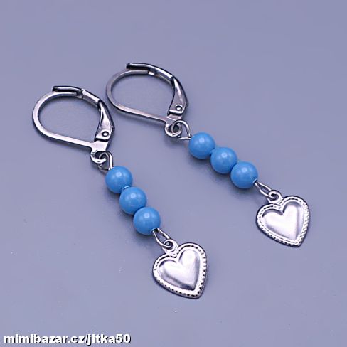 Dětské náušnice srdíčka s modrými perličkami – chi