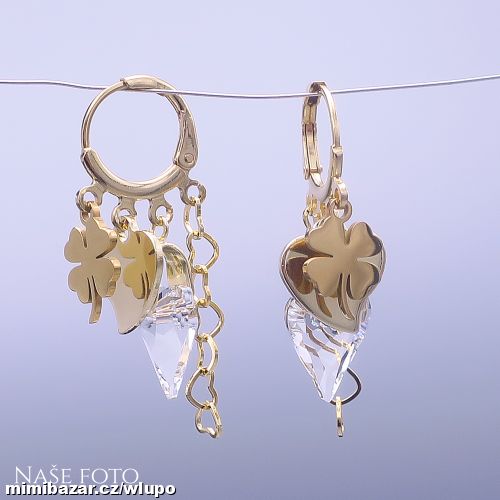 Zlacené náušnice Swarovski Láska & Štěstí