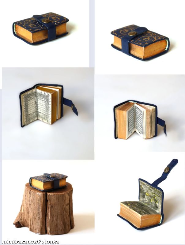 Knížečka miniatura - kůže, zlatá ořízka, olejová p