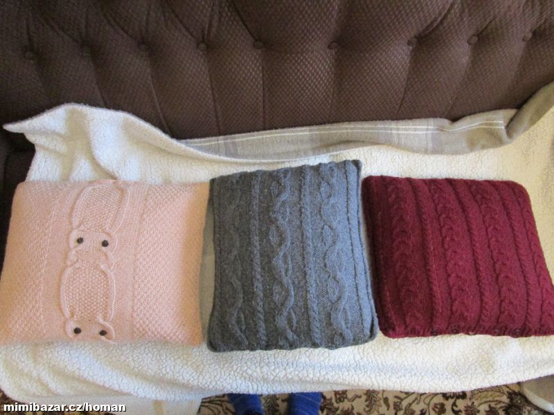 3x pěkný pletený polštář s péřovou náplní