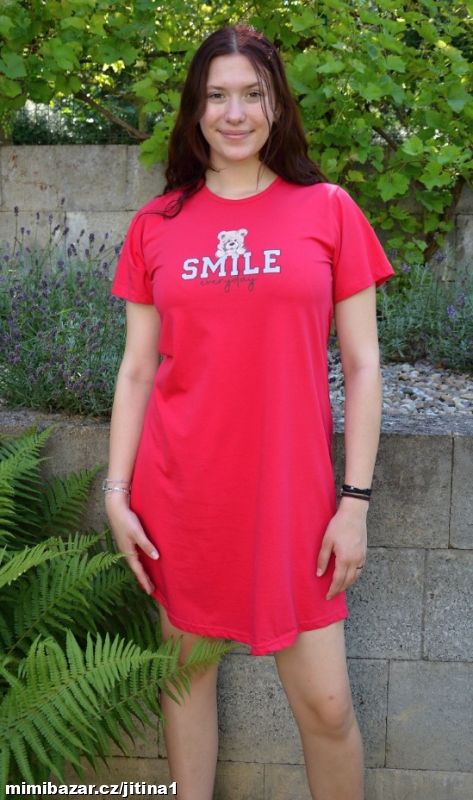 noční košile Méda smile jahodová - vel S, M, L, XL