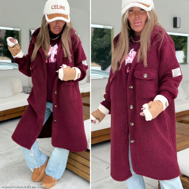 Dámský trendy chlupatý kabát NÁŠIVKA - skladem