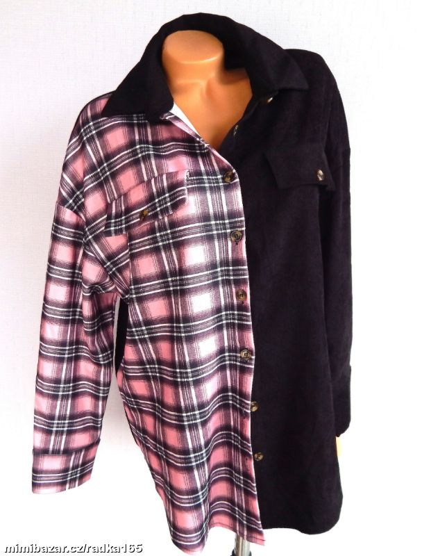 Trendy kombinovaná košile s manšestrem vel.48/50