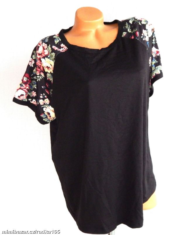 Tričko s květinovými rukávky vel.48/50