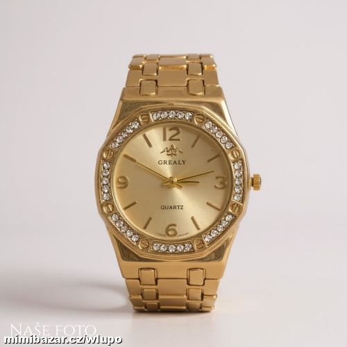 Zlaté dámské hodinky s kamínky kolem ciferníku