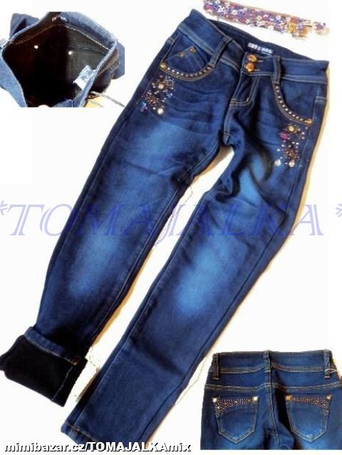 ZIMNÍ OTEPLENÉ RIFLE KALHOTY PODŠITÉ jeans 140/170