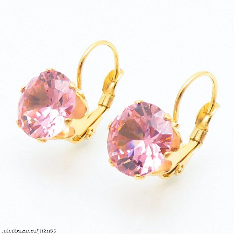 Náušnice chir.ocel zlaté s růžovým kamínkemSKLADEM