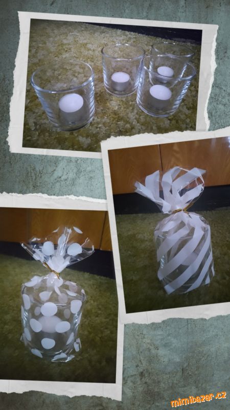 Skleněný svícen + čajová svíčka**BALÍKOVNA 50kc**