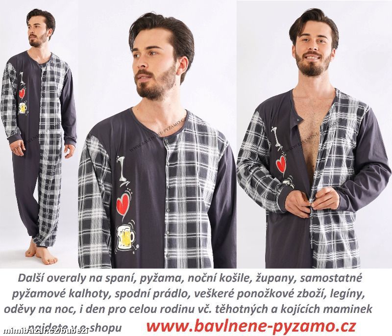 Pánský overal na spaní dlouhý bavlněný I love beer