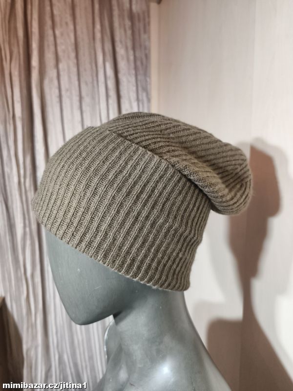 Vlna kašmír čepice khaki