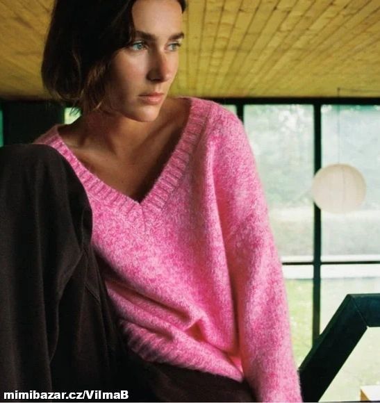 Růžový ZARA svetr do V vel. M