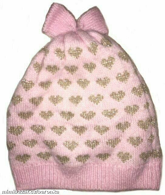 Růžová hřejivá TERMO čepice, zlaté srdce, 2y