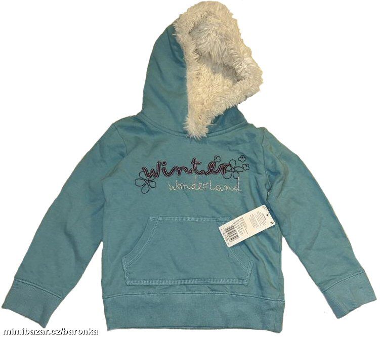 Modrá zimní dívčí mikina, kapuca, vel. 3-4 roky