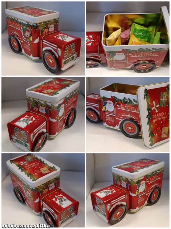 Plechové autíčko s makronkami 10 ks - červené (10x