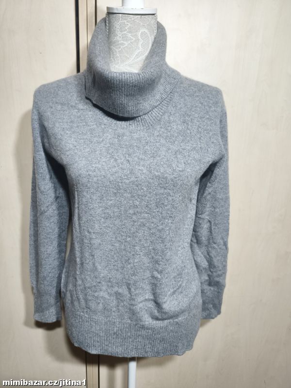 Kašmírovy svetr rolák šedý vel L vada