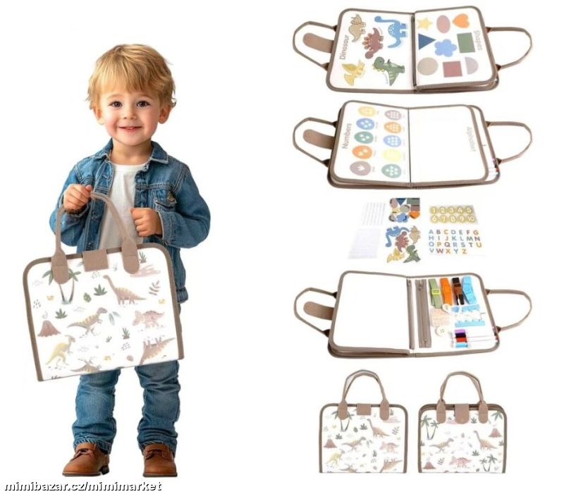 Senzorická textilní Montessori kniha DINOSAUŘI 1