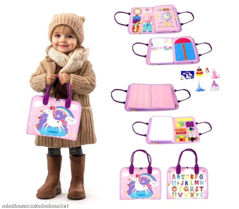 Senzorická textilní Montessori kniha JEDNOROŽEC 2