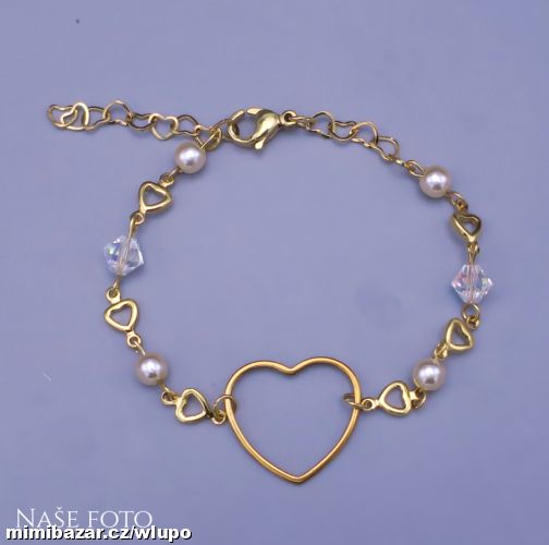 Pozlacený náramek Srdíčko & Perly Crystal
