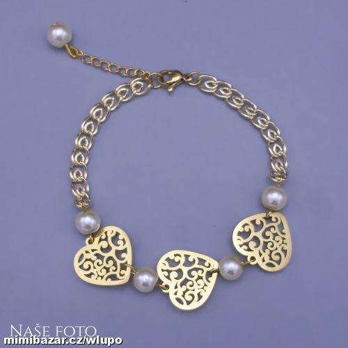 Pozlacený náramek Srdce & Perly