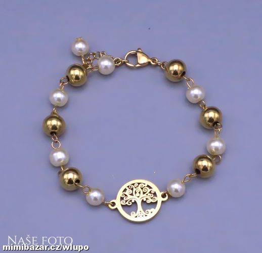 Pozlacený náramek Strom života & Perly