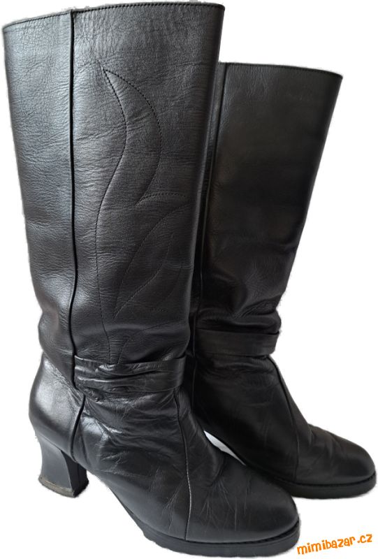 Kozačky černé kožené bez zipu