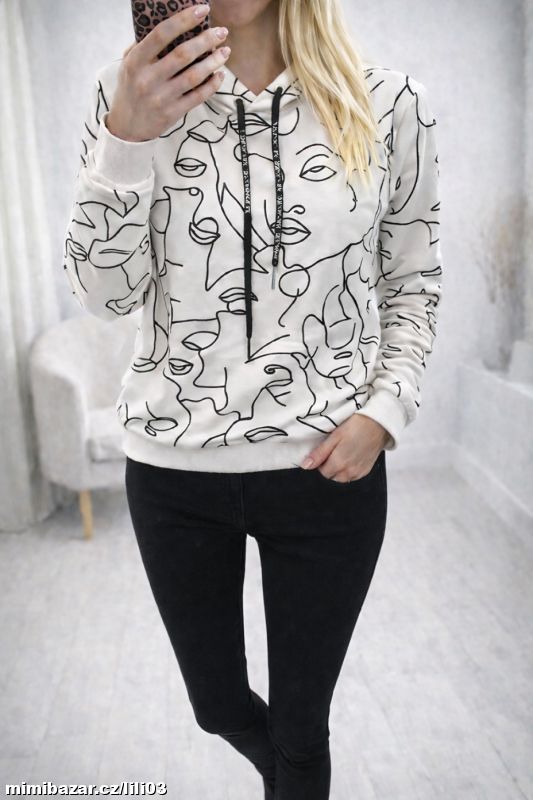 BÍLÁ MIKINA S ČERNÝM POTISKEM ITALY