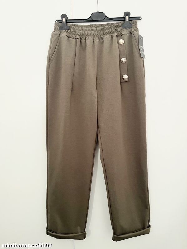 KHAKI KALHOTY S OZDOBNÝMI KNOFLÍKY ITALY