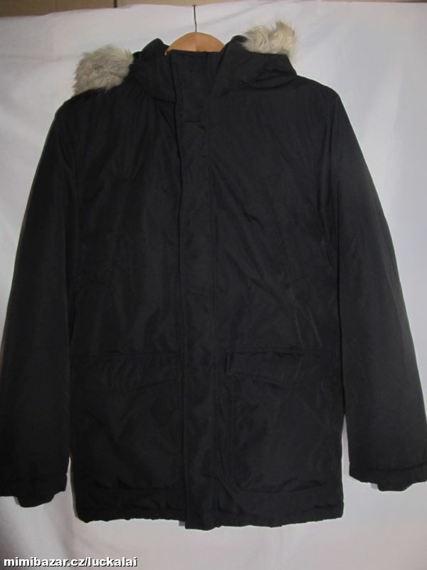 Zimní černá bunda, parka, H&M, 164