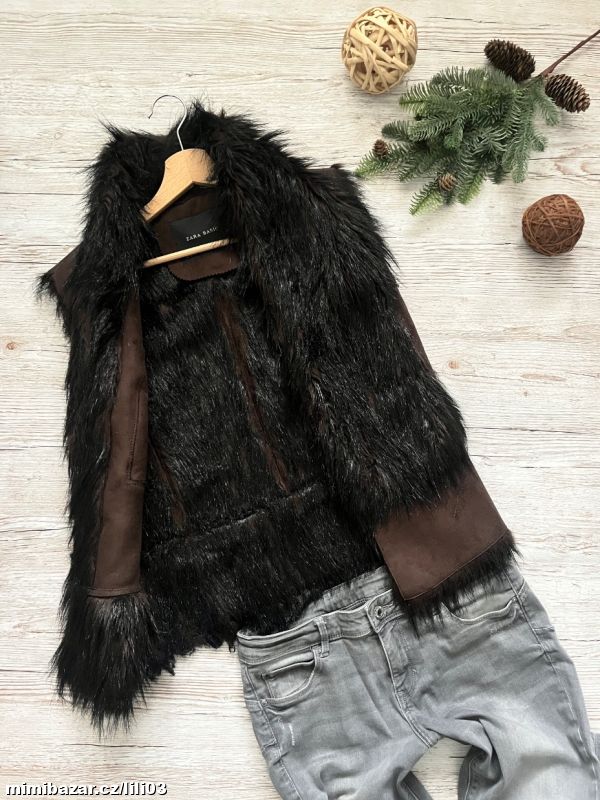 ČOKOLÁDOVĚ HNĚDÁ KOŽÍŠKOVÁ VESTA ZARA