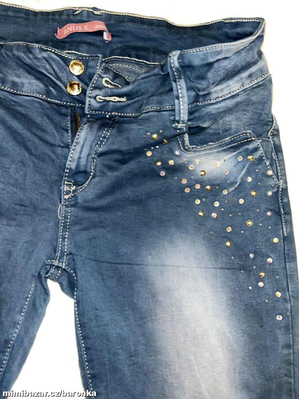 Tmavě modré elastické třpytivé džíny vel. 38/40