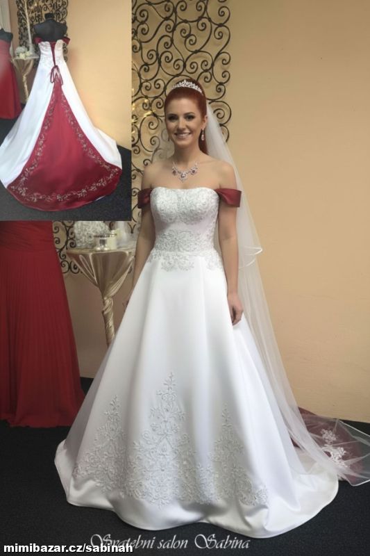 SVATEBNÍ ŠATY + VLEČKOVÁ SPODNICE + BOLERKO vel.38