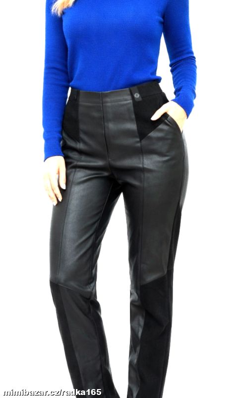 Teplejší kombinované kalhoty s koženkou vel.46/48