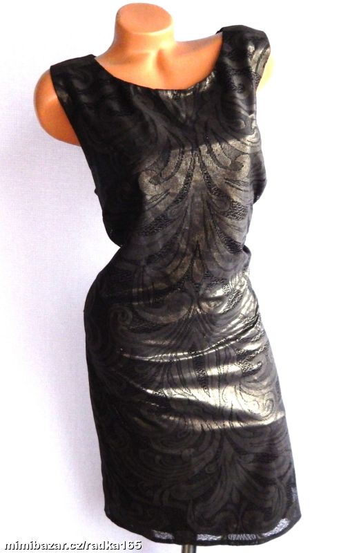 Společenské kovově zlatočerné šaty vel.52