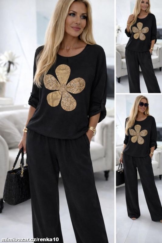 Dámský komplet kalhoty a halenka KVĚT - skladem