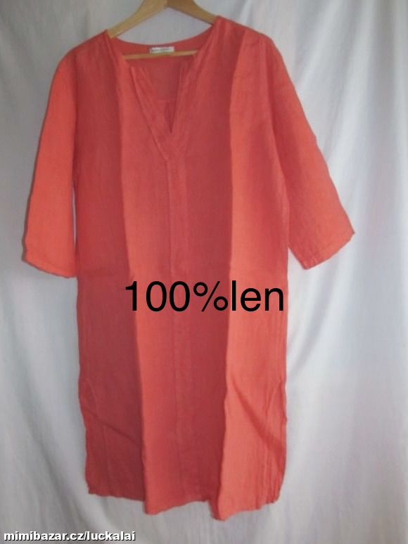 Korálové šaty, tunika 100%len