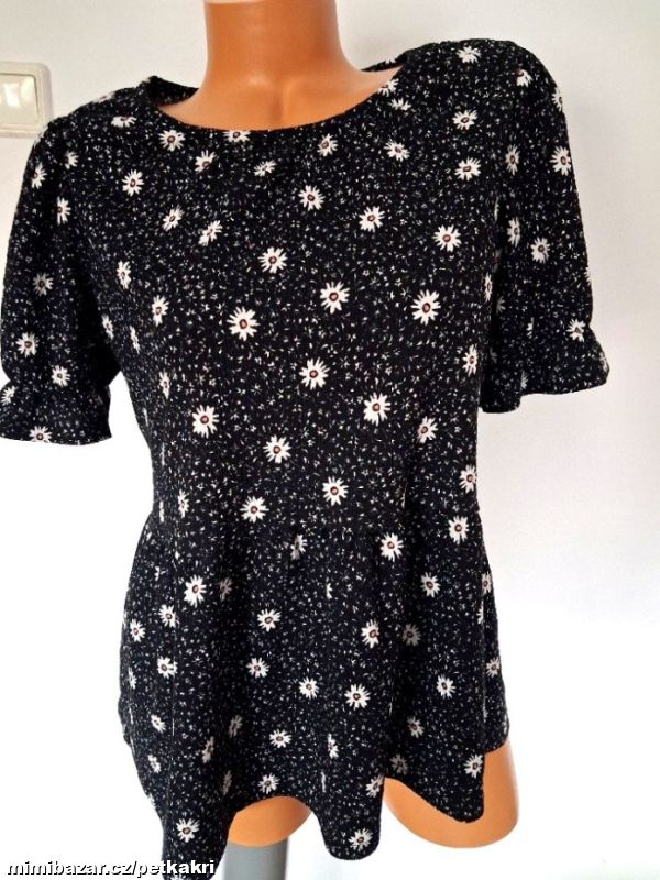 černý květovaný mačkaný peplum top uk 10