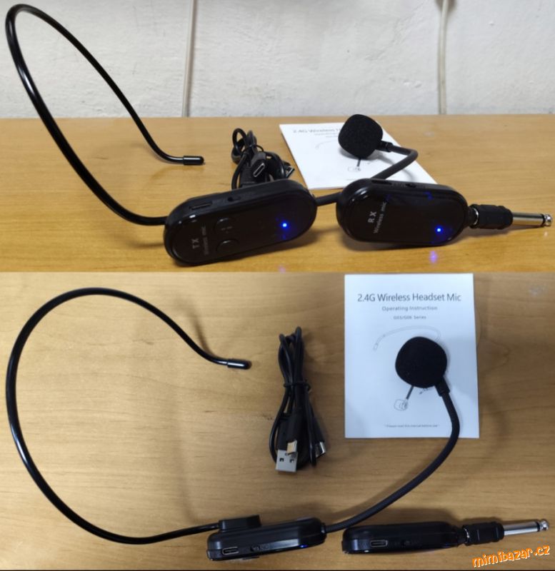 Bezdrátový náhlavní mikrofon s přijímačem 2, 4Gh