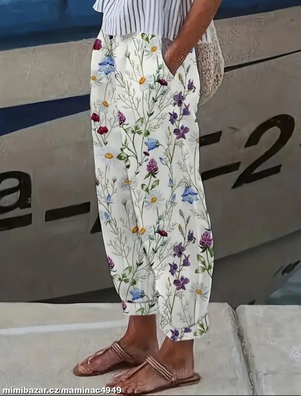 Prodám nové dámské květinové kalhoty v.M/L