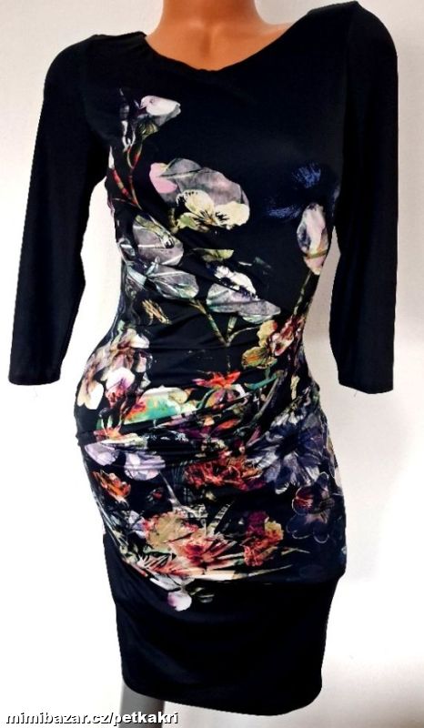 černé šaty s květy uk 8