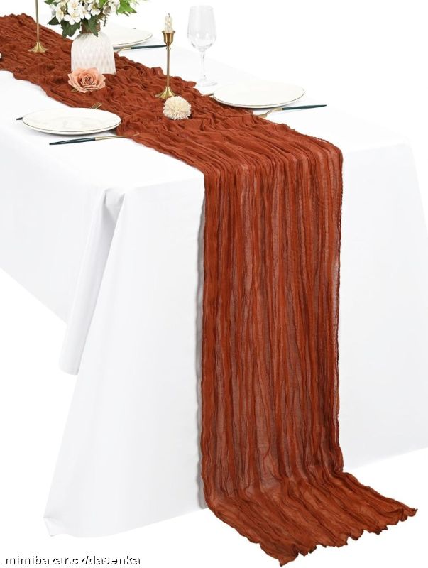 Boho běhoun z gázoviny na slavnostní stůl 90x300cm