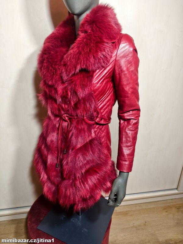 Luxusní kožená bunda s pravou kožešinou vel S