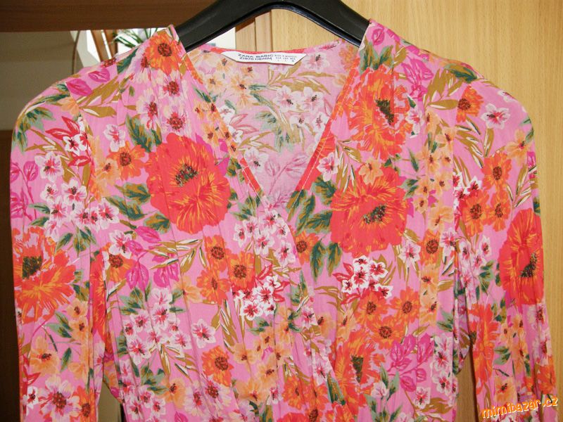 růžové květované šaty /dlouhá tunika s 3/4 rukávem