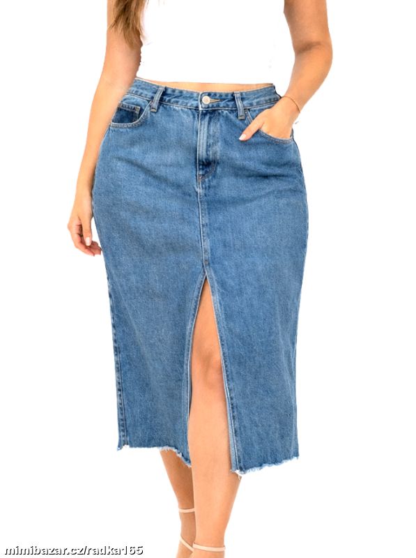 Riflová sukně s rozparkem vel.46