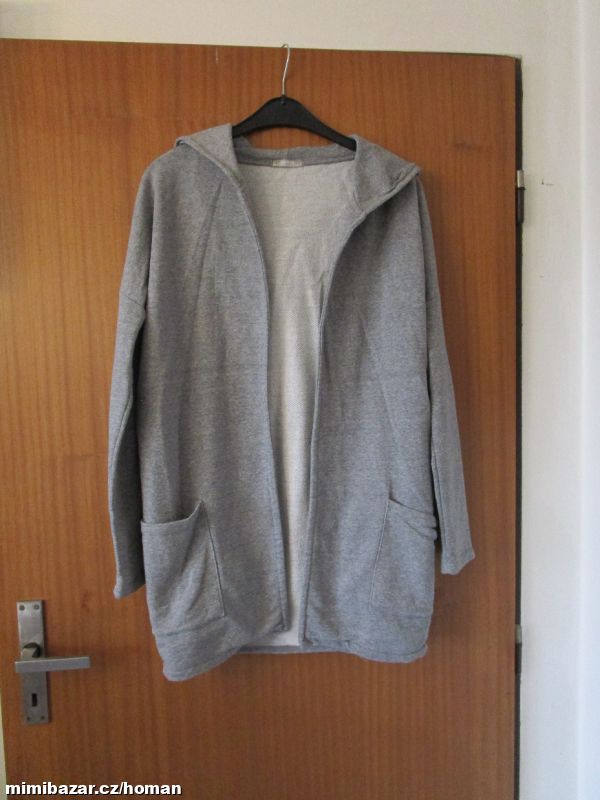 Pěkný sv. šedý bavl. kardigan s kapucí