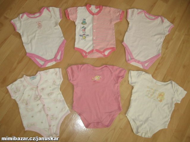 6x dívčí dětské bavlněné body s krátkým rukávem