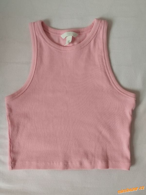 Růžový crop top nátělník